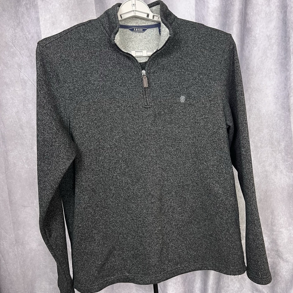 Izod 1/4 Zip Pullover Sweater Men's Sz XL Dark Gray Logo Hiking Camping Casual